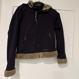 Marmot Womens Black Zip Front Long Sleeve Faux Fur Trim Jacket